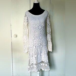 Boston Proper Beautiful White Crochet Dress with inner lining Size L